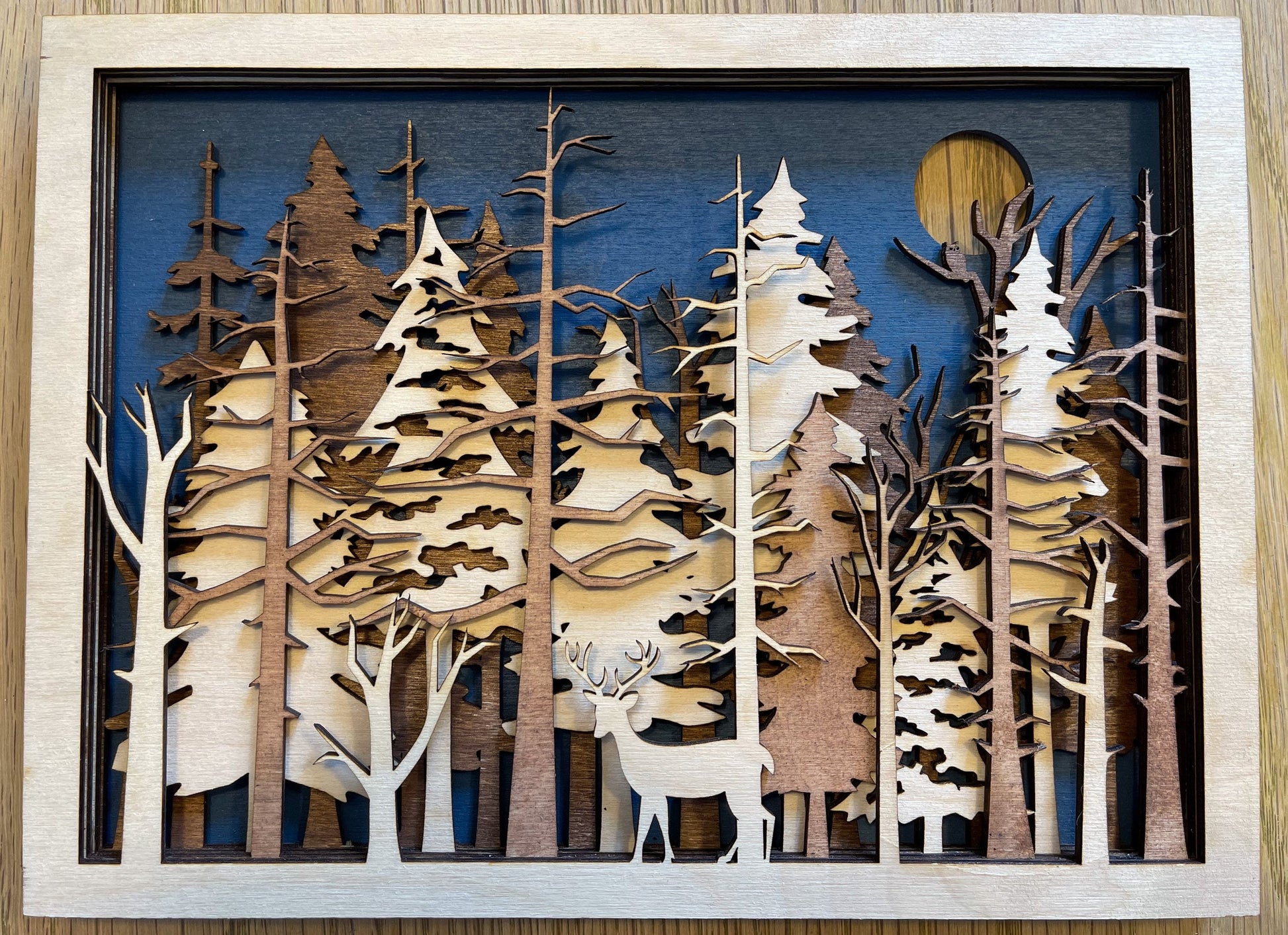 Multilayer Scene Forest scene multi layered art, wooden trees, forest wall art, tree wa ...